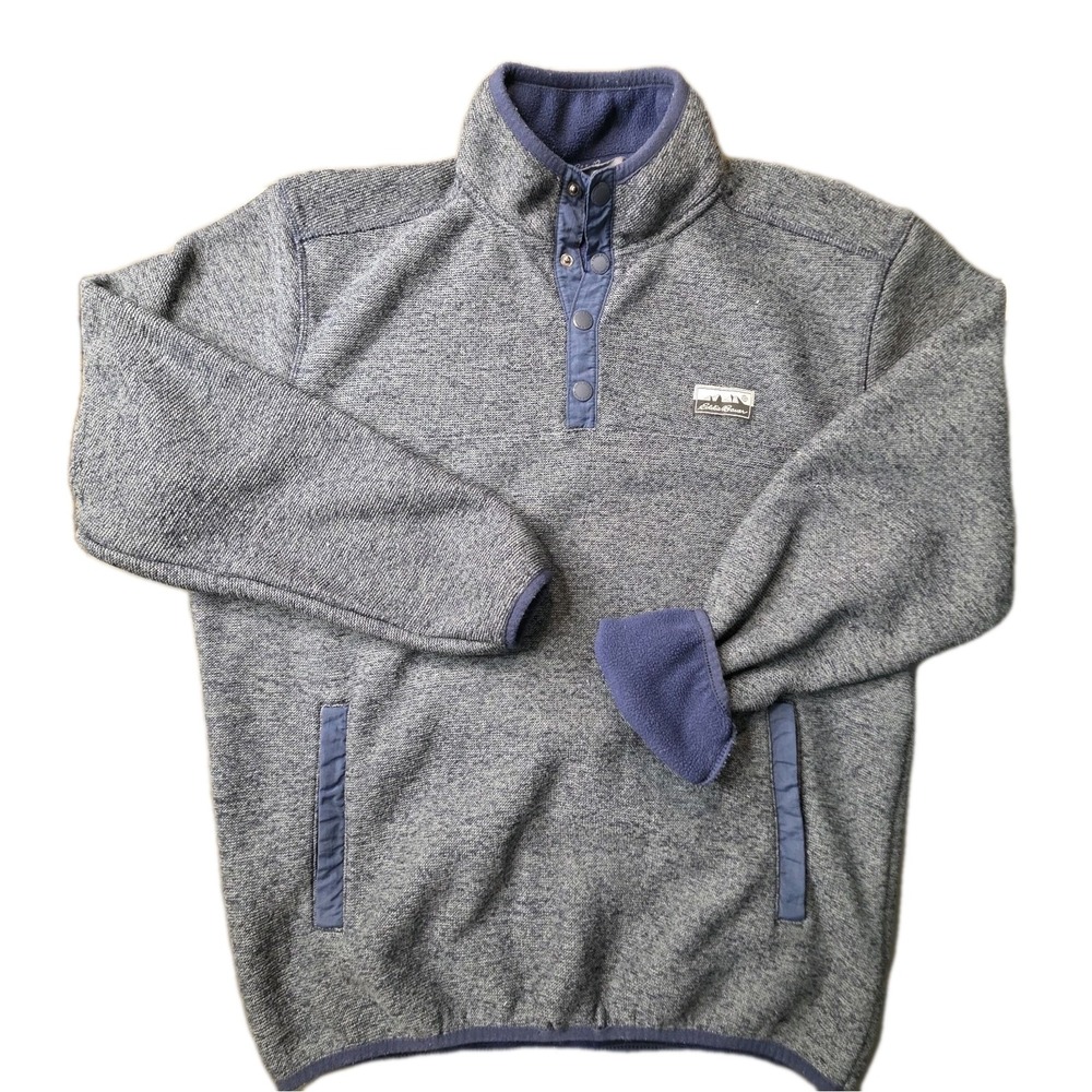 Eddie Bauer Pullover Sweater Snap Heathered Blue Men's Small Sweater - Picture 2 of 7